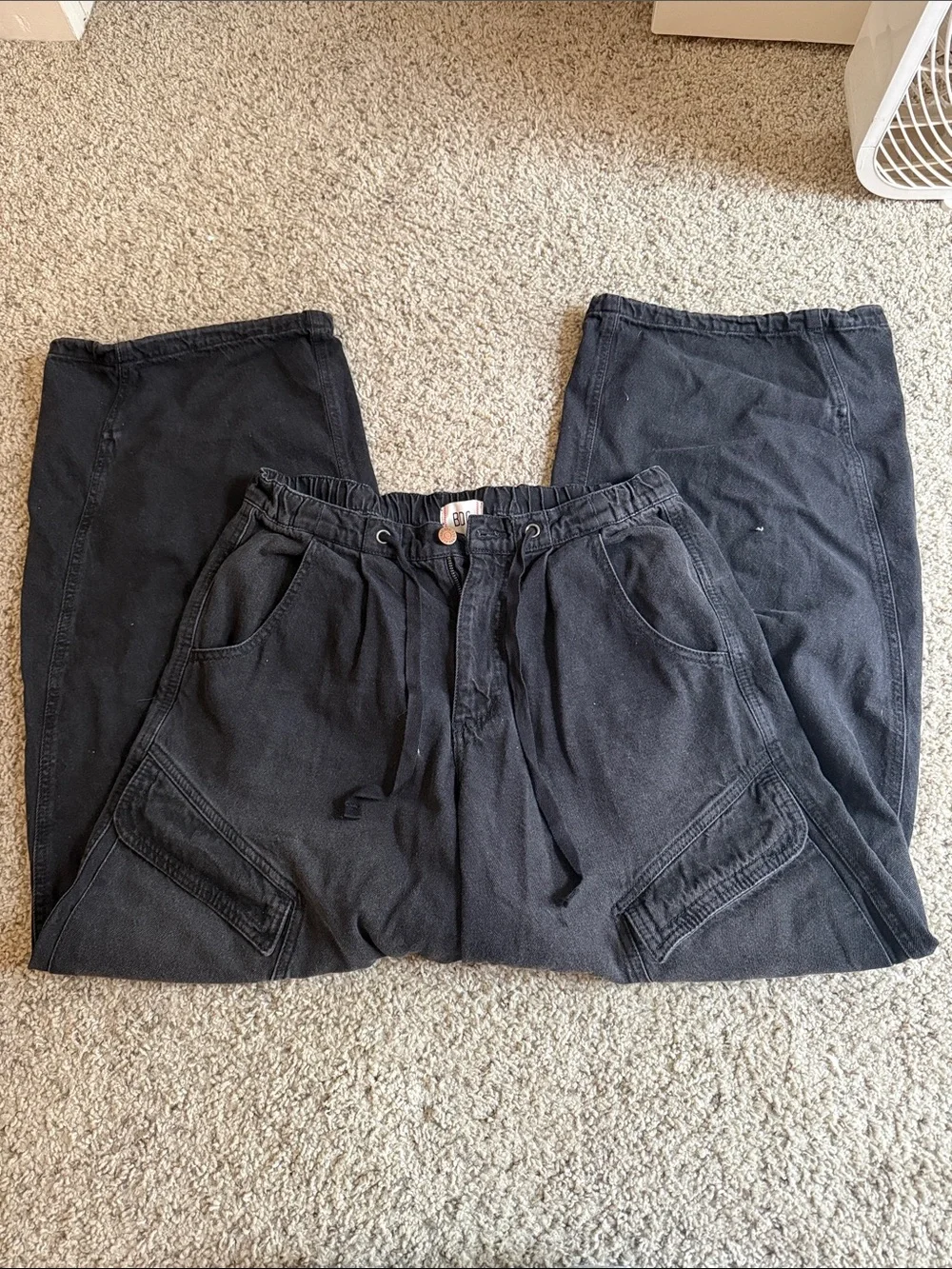 BDG Black Women's Cargo Pants with Drawstring Waist - Picture 1 of 5
